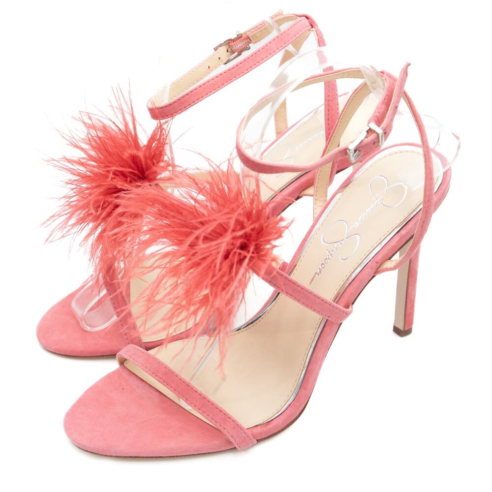 Jessica Simpson Pink Feather Strap High Heel Sandals